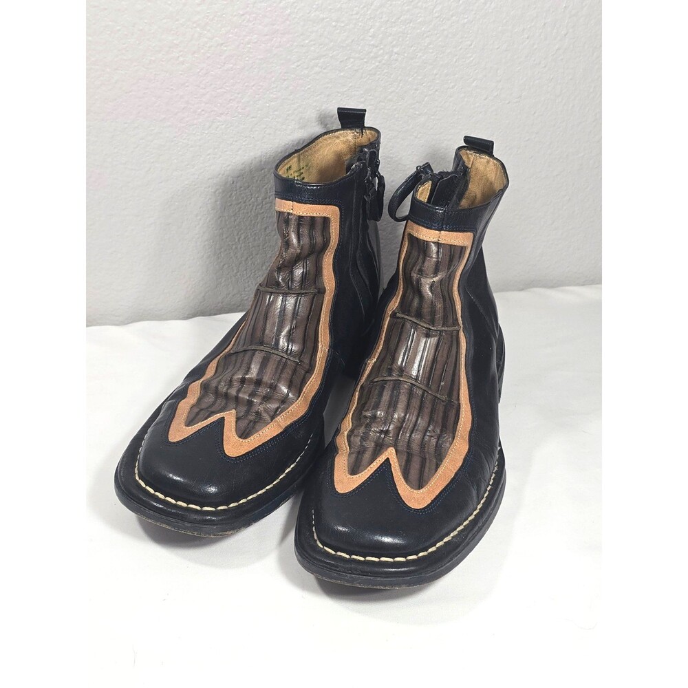 DIESEL MAXIMILIAN Two-Tone Black Tan Leather Ankle Boots Y2K US 10 ARCHIVE GRAIL
